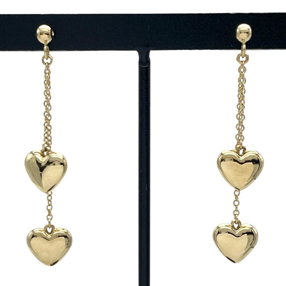 ティファニー Tiffany&Co. ダブルハート ドロップ ピアス K18YG 5.8g イエローゴールド スイング チェーン レディース【中古】