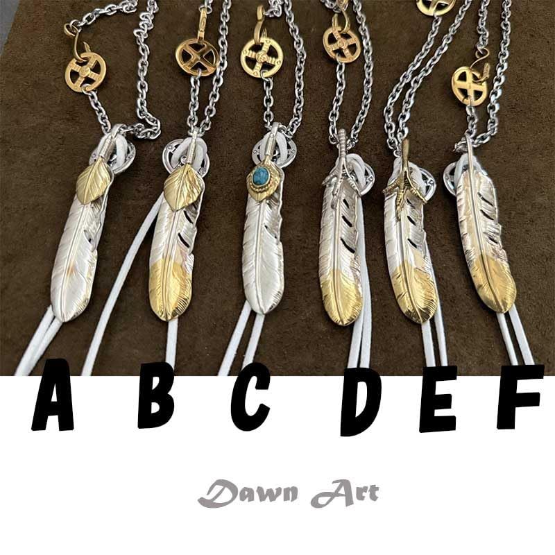 [Dawn Art] ドーンアート シルバー925 フェザーネックレス シルバー 銀 ホイール フック太角チェーンセット50cm 特大フェザー 6種類!(C-タイプ)