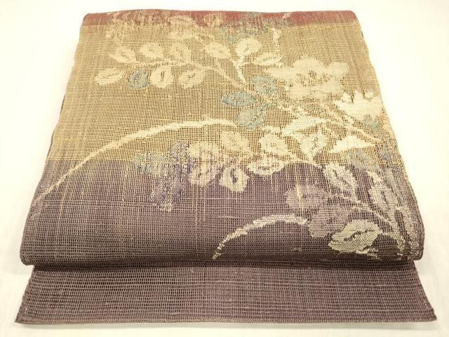 平和屋着物＊夏物　八寸名古屋帯　草花文　正絹　逸品　DABD6532cm