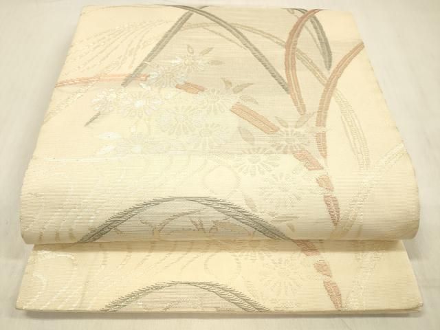 平和屋着物＊夏物　六通柄袋帯　流水草花文　金銀糸　正絹　逸品　DABD6533cm