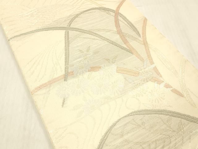 平和屋着物＊夏物　六通柄袋帯　流水草花文　金銀糸　正絹　逸品　DABD6533cm