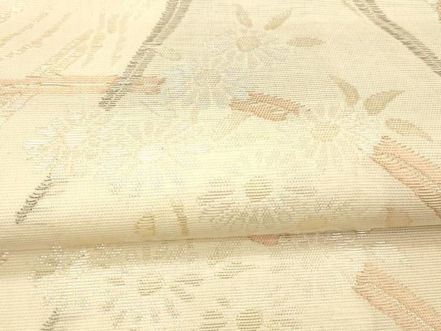 平和屋着物＊夏物　六通柄袋帯　流水草花文　金銀糸　正絹　逸品　DABD6533cm
