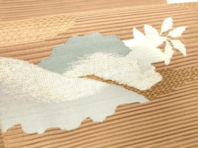 平和屋着物＊夏物　絽綴れ　八寸名古屋帯　草葉文　金銀糸　正絹　逸品　DABD6551cm