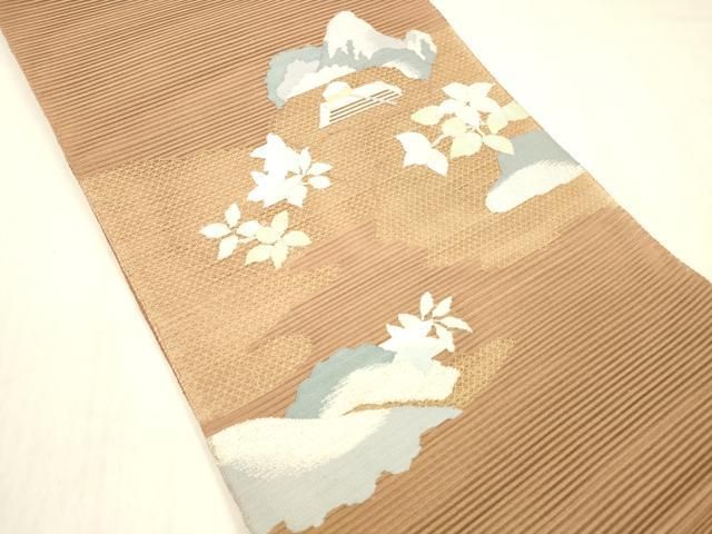 平和屋着物＊夏物　絽綴れ　八寸名古屋帯　草葉文　金銀糸　正絹　逸品　DABD6551cm