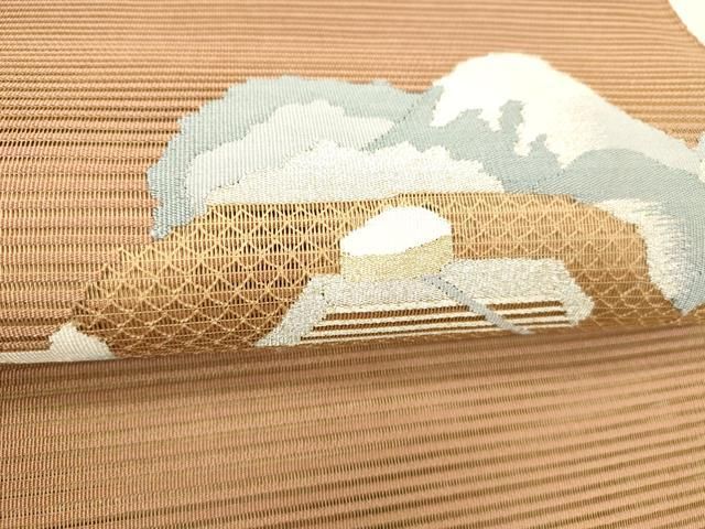平和屋着物＊夏物　絽綴れ　八寸名古屋帯　草葉文　金銀糸　正絹　逸品　DABD6551cm