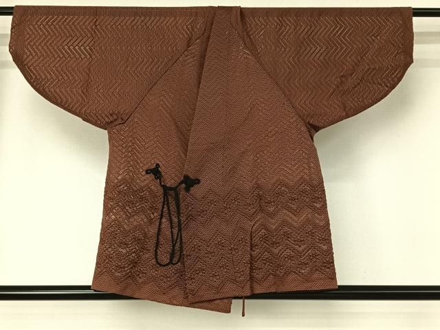 平和屋着物▽道中着　スリーシーズン　春夏秋　塵除け　横段花文　黒茶色　AABH5598jh