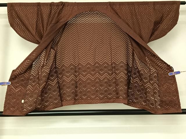 平和屋着物▽道中着　スリーシーズン　春夏秋　塵除け　横段花文　黒茶色　AABH5598jh