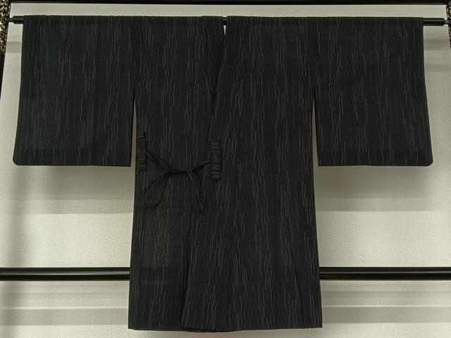 平和屋着物▽道中着　スリーシーズン　春夏秋　塵除け　変わり縞　黒地　正絹　逸品　AABH5650jh