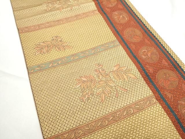 平和屋着物●本場筑前博多織 八寸名古屋帯 草花文 正絹 逸品 CABF5296hy 平和屋着物●本場筑前博多織 八寸名古屋帯 草花文 正絹 逸品 CABF5296hy