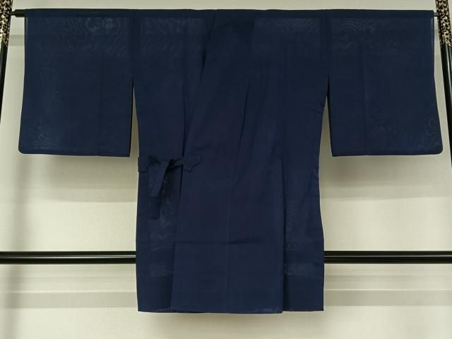 平和屋着物▽道中着　スリーシーズン　春夏秋　塵除け　草花地紋　鉄紺色　正絹　逸品　AABH5723jh