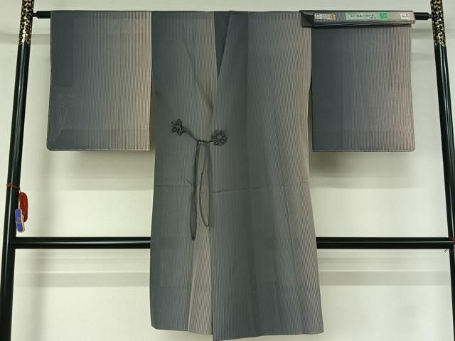 平和屋着物▽道中着　スリーシーズン　春夏秋　塵除け　ロング丈　縞　反端付き　正絹　逸品　AABH8532jh