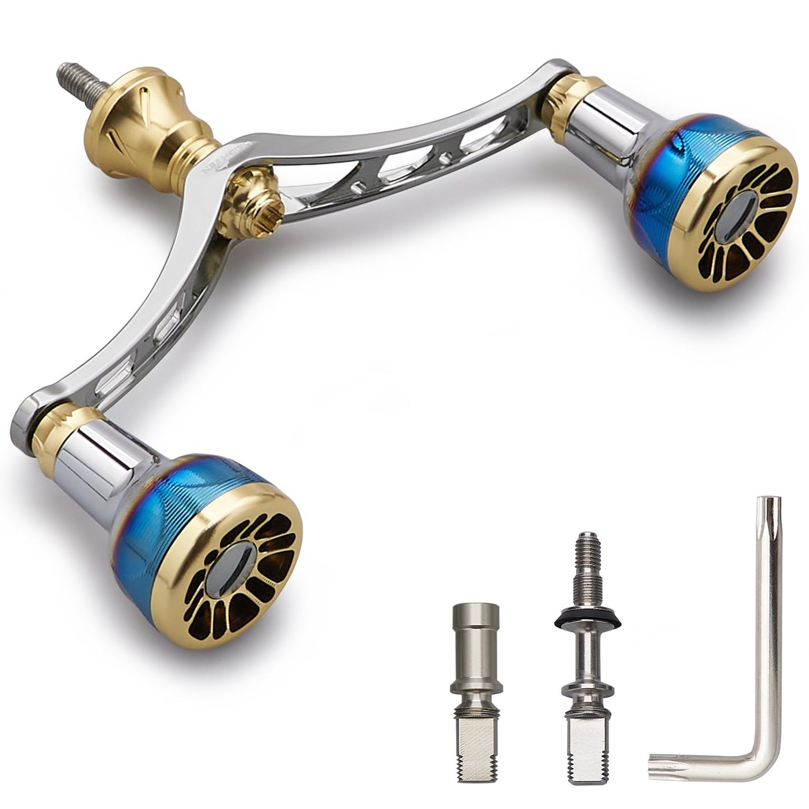 HEIGHTEN 98/110mm リール ハンドル シマノ(Shimano) ダイワ(DAIWA) 通用 スピニングリール用 Arch Engine Series (110mm - ガンメタル＆ゴールド) (332)