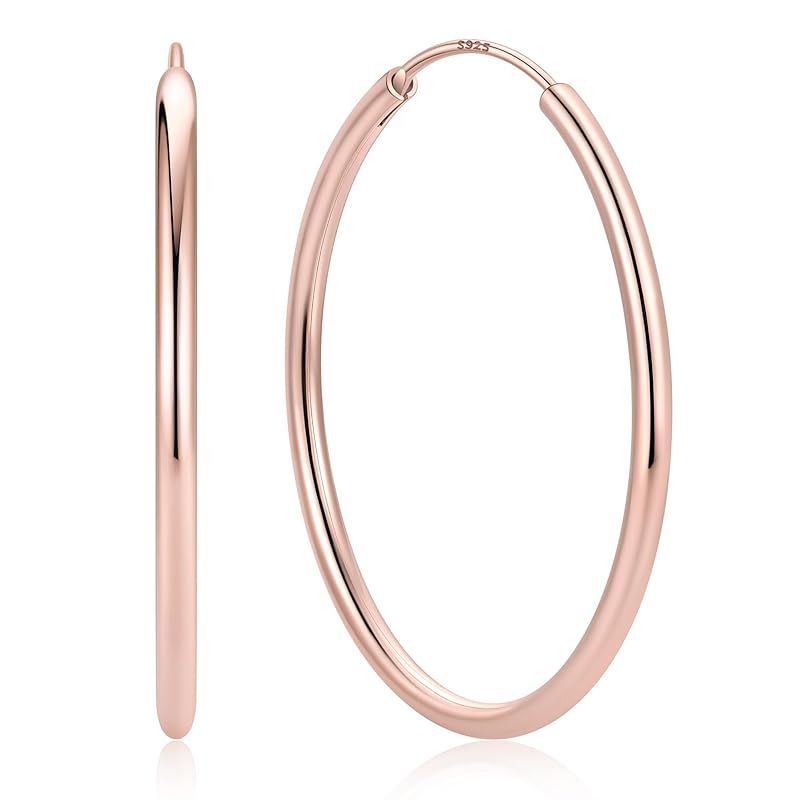 [ChicSilver] フープピアス レディース 大きめ リングピアス シンプル ピンクゴールド 大人可愛い アクセサリー 直径50mm 幅2mm