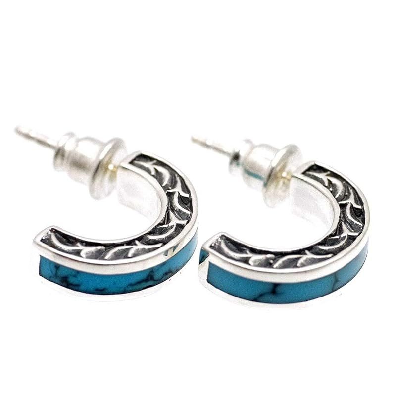 [シルバーワン] シルバー925 ターコイズ スタッド ピアス メンズ z3 アラベスク 両耳用 2個 ペア セット (piercingjewelry)