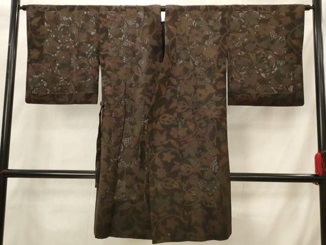 平和屋着物▽道中着　スリーシーズン　春夏秋　塵除け　草花文紗　正絹　逸品　AABH7448st