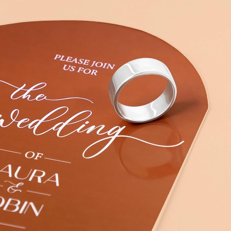 [Amberta] ソリッド 925 スターリングシルバー ゴールドメッキ メンズ 結婚指輪 バンド | 幅5 6 8mm サムコートシェイプ ポリッシュ仕上げ シルバーリング メンズ用: シルバー 8mm - サイズ 21