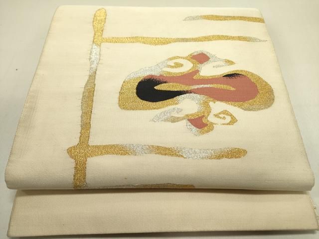 平和屋着物●爪掻き本綴れ　八寸名古屋帯　抽象文様　金銀糸　正絹　逸品　DABE1807op
