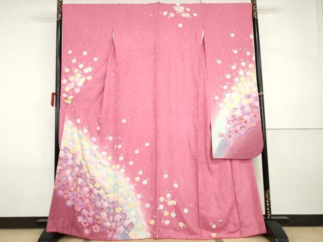 平和屋着物●豪華振袖　駒刺繍　舞桜文　暈し染め　正絹　逸品　AABI5187cs