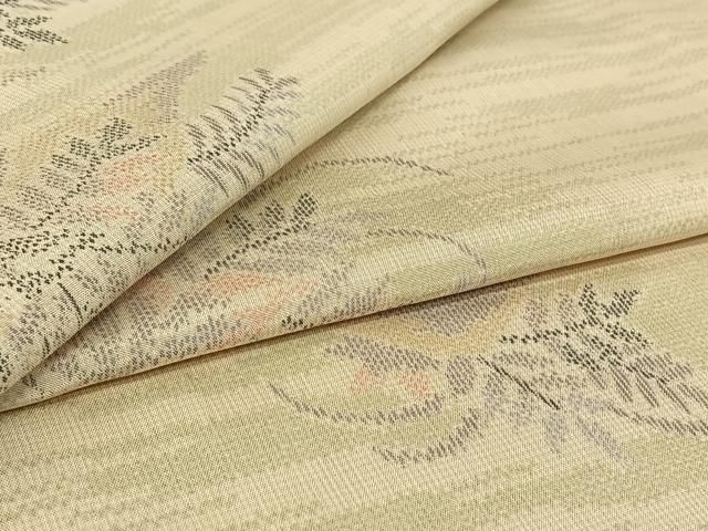 平和屋着物▽上質な紬　単衣　草花文　正絹　逸品　AABI4969jh