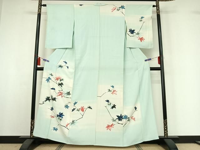 平和屋着物▽訪問着　単衣　枝葉文　暈し染め　金彩　正絹　逸品　AABI4974jh