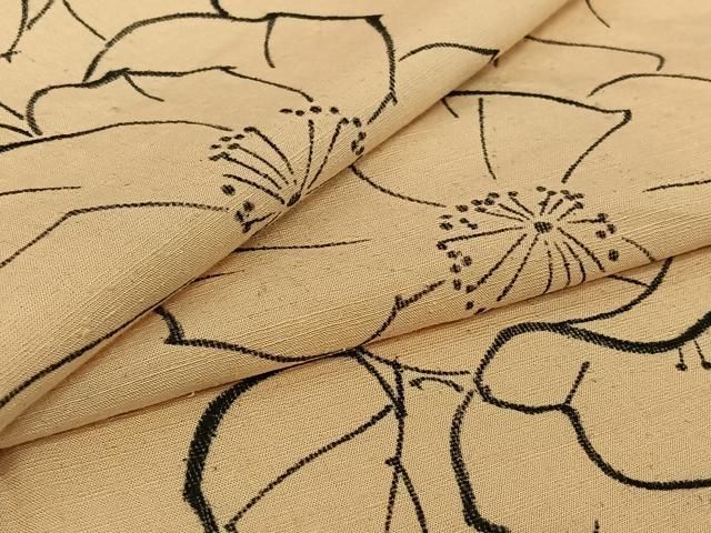 平和屋着物▽上質な紬 単衣 手描き 草花文 正絹 逸品 AABI4975jh