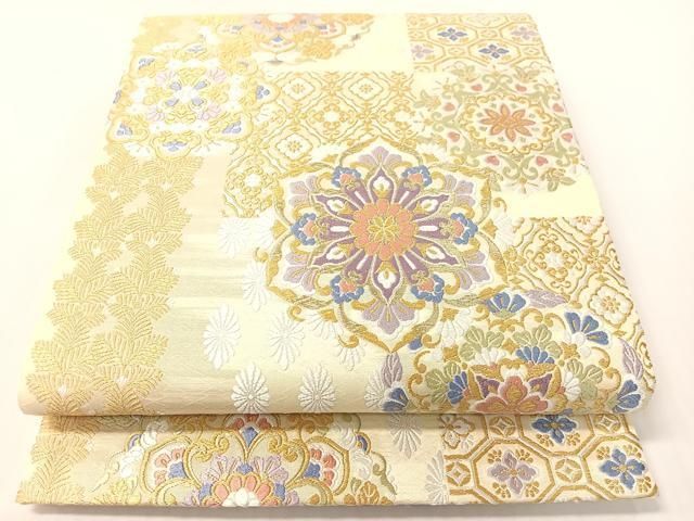 平和屋着物●六通柄袋帯　唐織　加賀五彩五葉　金糸　正絹　逸品　未使用　CABG1766vp