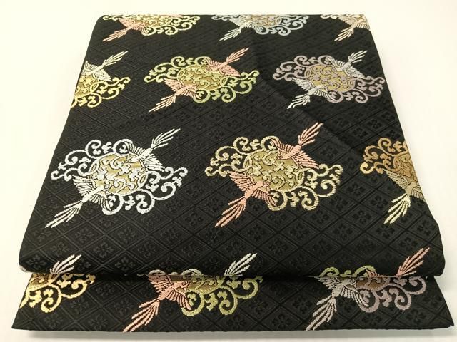 平和屋着物●六通柄袋帯 唐織 鳳凰唐草菱文 黒地 金糸 正絹 逸品 CABG1767vp