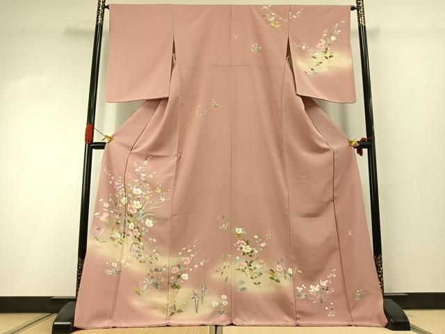 平和屋着物●訪問着　友禅　作家物　枝花文　暈し染め　ロング丈　正絹　逸品　未使用　AABI1600fy