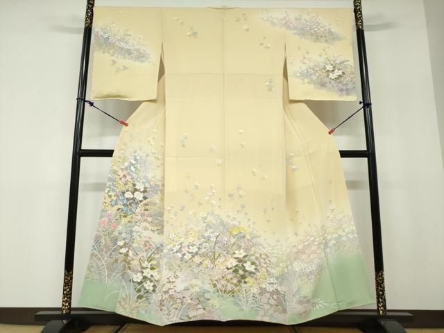 平和屋着物●訪問着　作家物　手描き　草花文　暈し染め　正絹　逸品　未使用　DABD9952ud