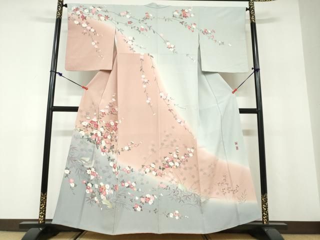 平和屋着物●京加賀友禅 百貫達雄 訪問着 花鳥文 暈し染め 正絹 逸品 DABD9959ud