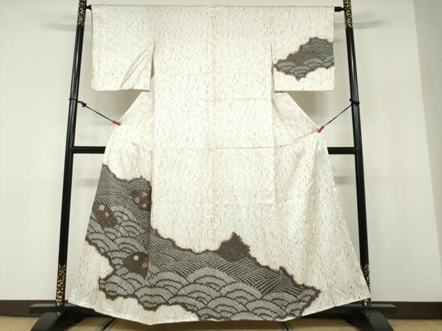 平和屋着物●訪問着　刺繍　絞り　流水草花文　金彩　正絹　逸品　未使用　DABD9961ud