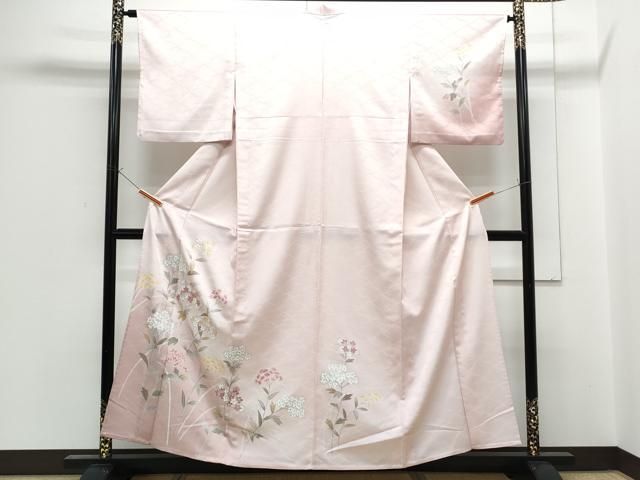 平和屋着物▽訪問着 単衣 草花文 銀彩 洗える着物 CABG2539th