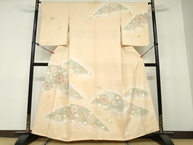 平和屋着物●訪問着　駒刺繍　洋花文　暈し染め　金彩　正絹　逸品　未使用　DABD9962ud