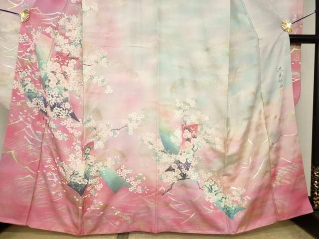平和屋着物○大正の浮世絵師 竹久夢二 夢二ロマン 振袖 短冊花文 暈し