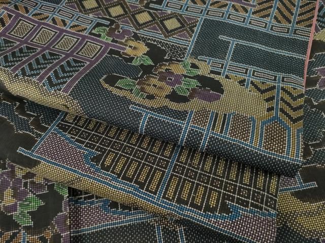 平和屋着物●本場大島紬 一元絣 雲重ね花文 正絹 逸品 AABI5083ck