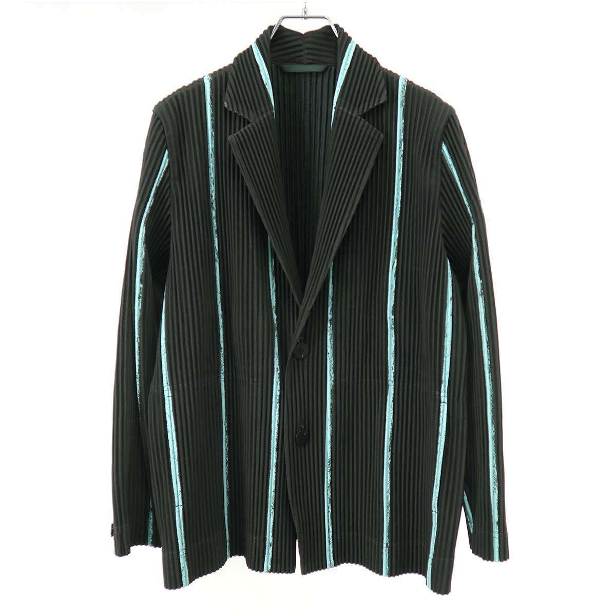 HOMME PLISSE ISSEY MIYAKE オム プリッセ イッセイ ミヤケ 17SS ストライププリーツテーラードジャケット HP71JD134 カーキ系 1