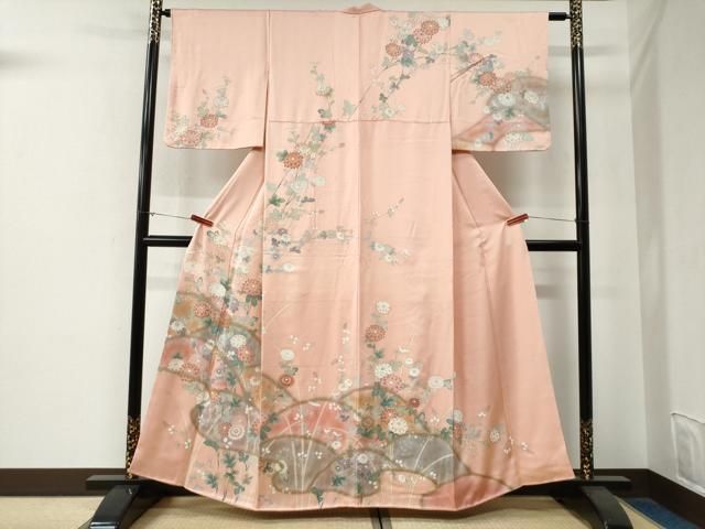 平和屋着物●訪問着　枝菊文　暈し染め　金彩　正絹　逸品　CABG0147yc