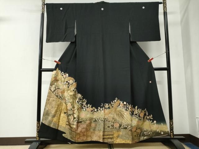 平和屋着物●中国三大刺繍　スワトウ刺繍　黒留袖　作家物　鳳凰吉祥更紗花唐草文　金彩　やまと誂製　正絹　逸品　CABG0149yc