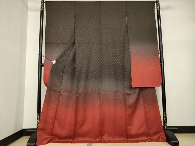 平和屋着物●豪華振袖　菱繋ぎ　暈し染め　金通し地　ロング丈　正絹　逸品　AABI5118ck