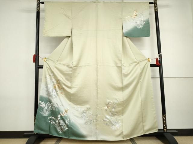 平和屋着物●訪問着　駒刺繍　几帳枝花文　暈し染め　金銀彩　正絹　逸品　未使用　AABI5221cs