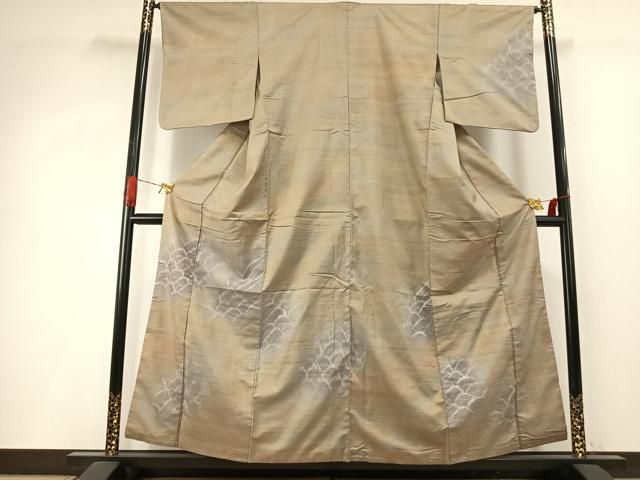 平和屋着物●訪問着　紬地　扇　正絹　逸品　AABI1684fy