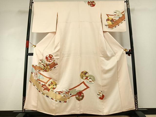 平和屋着物●訪問着 駒刺繍 雪輪花文 金彩 正絹 逸品 AABI1689fy