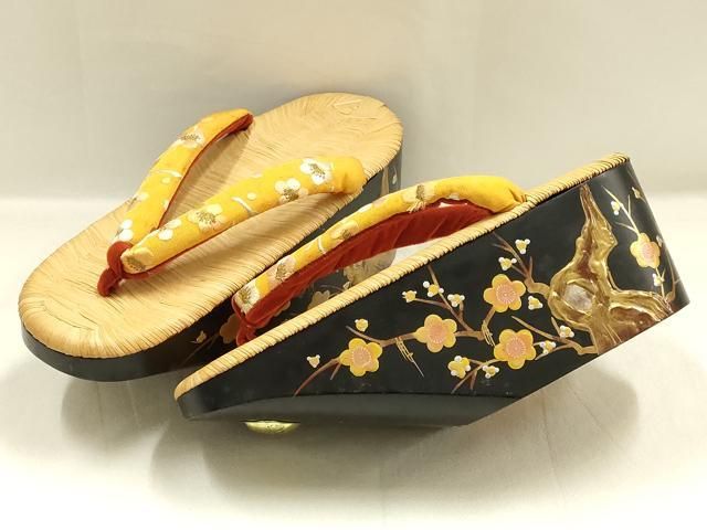 平和屋本店●女の子　子供　ぽっくり下駄　おこぼ　こっぽり下駄　金蒔絵　畳表　枝梅　螺鈿　花緒刺繍　金糸　逸品　AABI2311ay