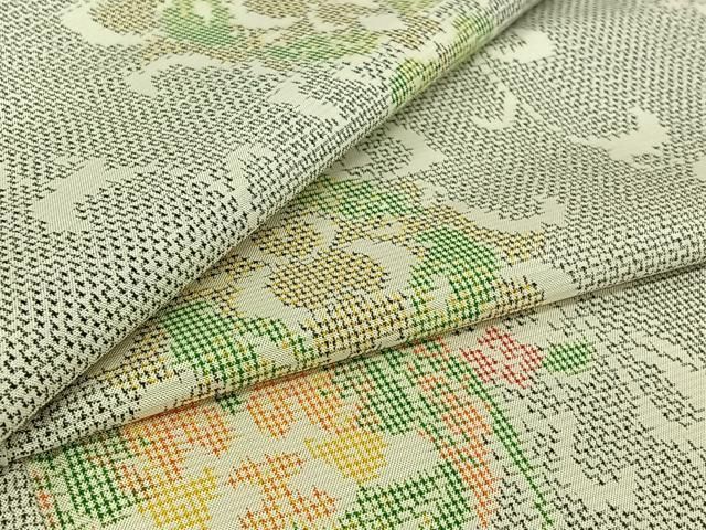 平和屋着物▽上質な紬　単衣　草花文　正絹　逸品　AABI5077jh