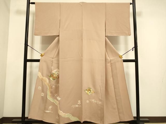 平和屋着物▽訪問着　単衣　花菱文　金彩　正絹　逸品　DABE9877du
