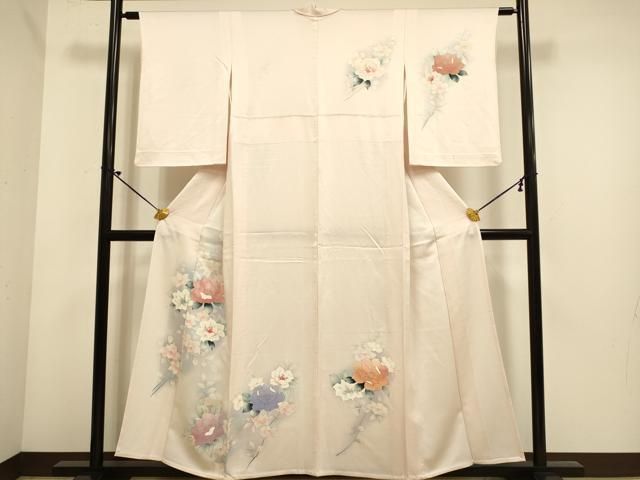 平和屋着物▽訪問着　単衣　手描き　草花文　暈し染め　金彩　正絹　逸品　DABE9881du