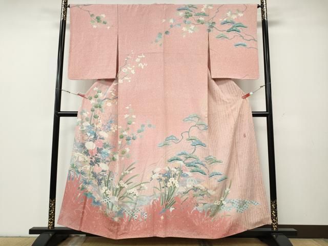 平和屋着物●訪問着　友禅　作家物　熨斗草花文　シルエット　暈し染め　正絹　逸品　CABG5400ut