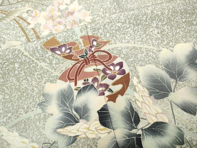 平和屋着物○訪問着 作家物 刺繍 茶道草花文 たたき染め 金彩 正絹
