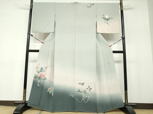 平和屋着物●十日町　加賀草木友禅の第一人者　田村哲彦　訪問着　草花文　暈し染め　正絹　逸品　DABF1191ud