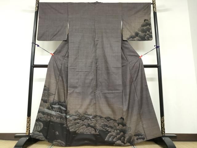 平和屋着物●本場大島紬　訪問着　9マルキ　風景樹林文　正絹　逸品　DABF1195ud